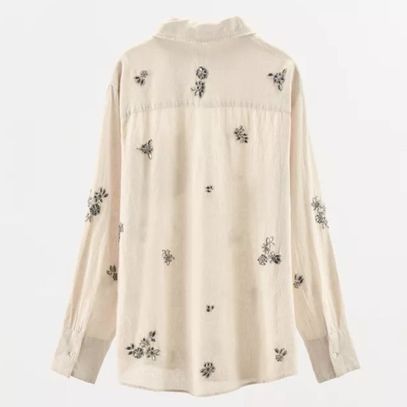 NWT ZARA JEWELED LINEN SHIRT - Picture 2 of 10